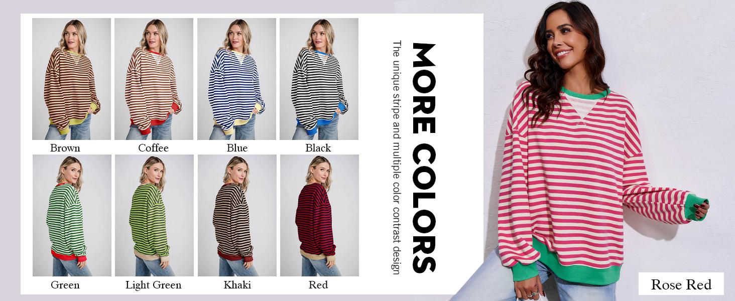 【Up To 3XL】Imily Bela Womens Striped Oversized Sweatshirt Color Block Crew Neck Long Sleeve Shirt Casual Loose Pullover Top Y2K Clothes back to school