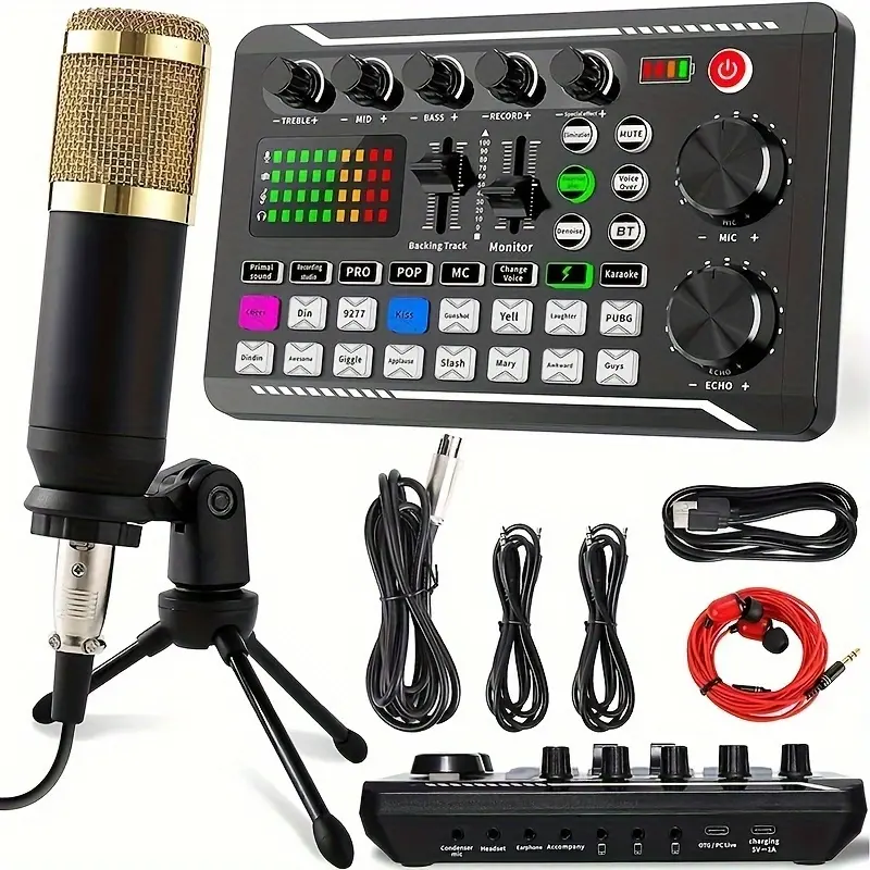 Podcast Equipment Set, Includes Condenser Microphone, Tripod, and Professional Audio Mixer, Suitable for Studio Recording, Dubbing, Live Streaming, and YouTube Video Production