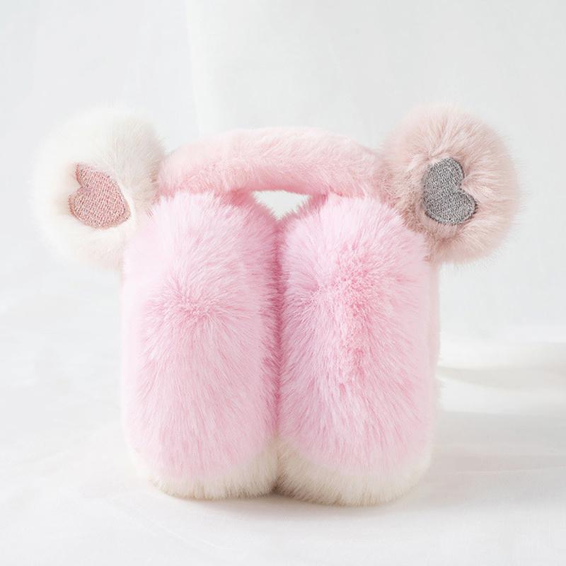 Cozy Y2K-Inspired Pink Plush Ear Muffs with Cute Bear Ears - Soft Polyester Knit, Warm Winter Ear Covers for Fashionable Cold Protection