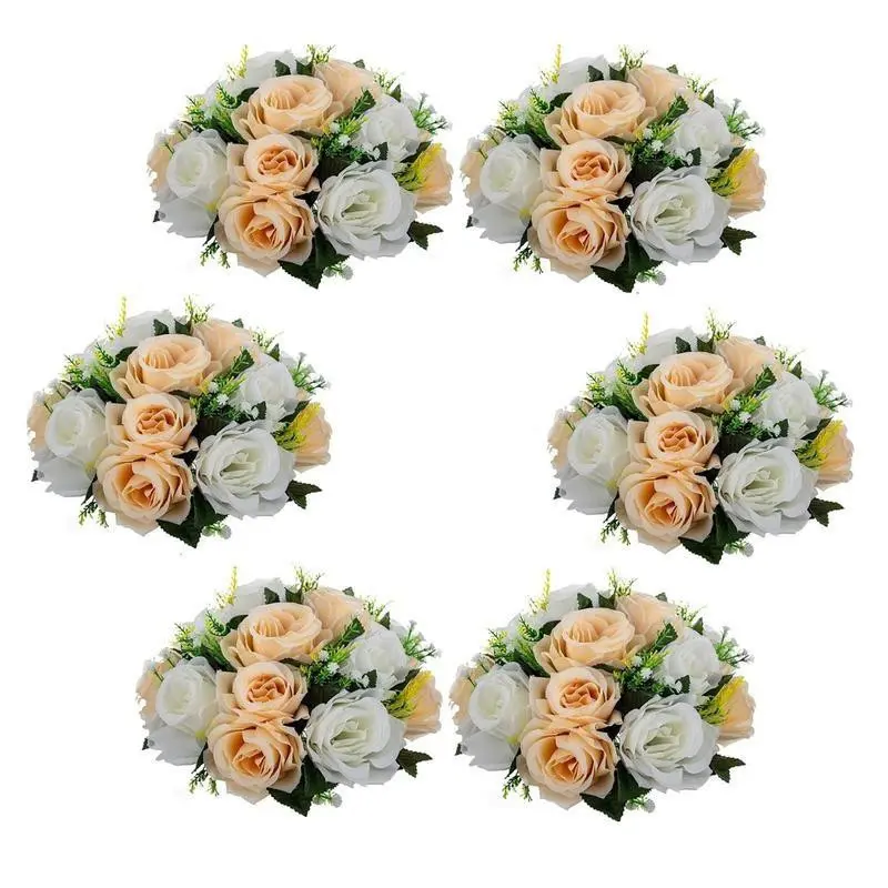 Realistic Rose Decoration Flower Ball Set with Base, 6-Piece Floral Arrangement, Ideal for Wedding Centerpiece, Halloween, Thanksgiving, Valentine's Day, Flower Ball Centerpieces