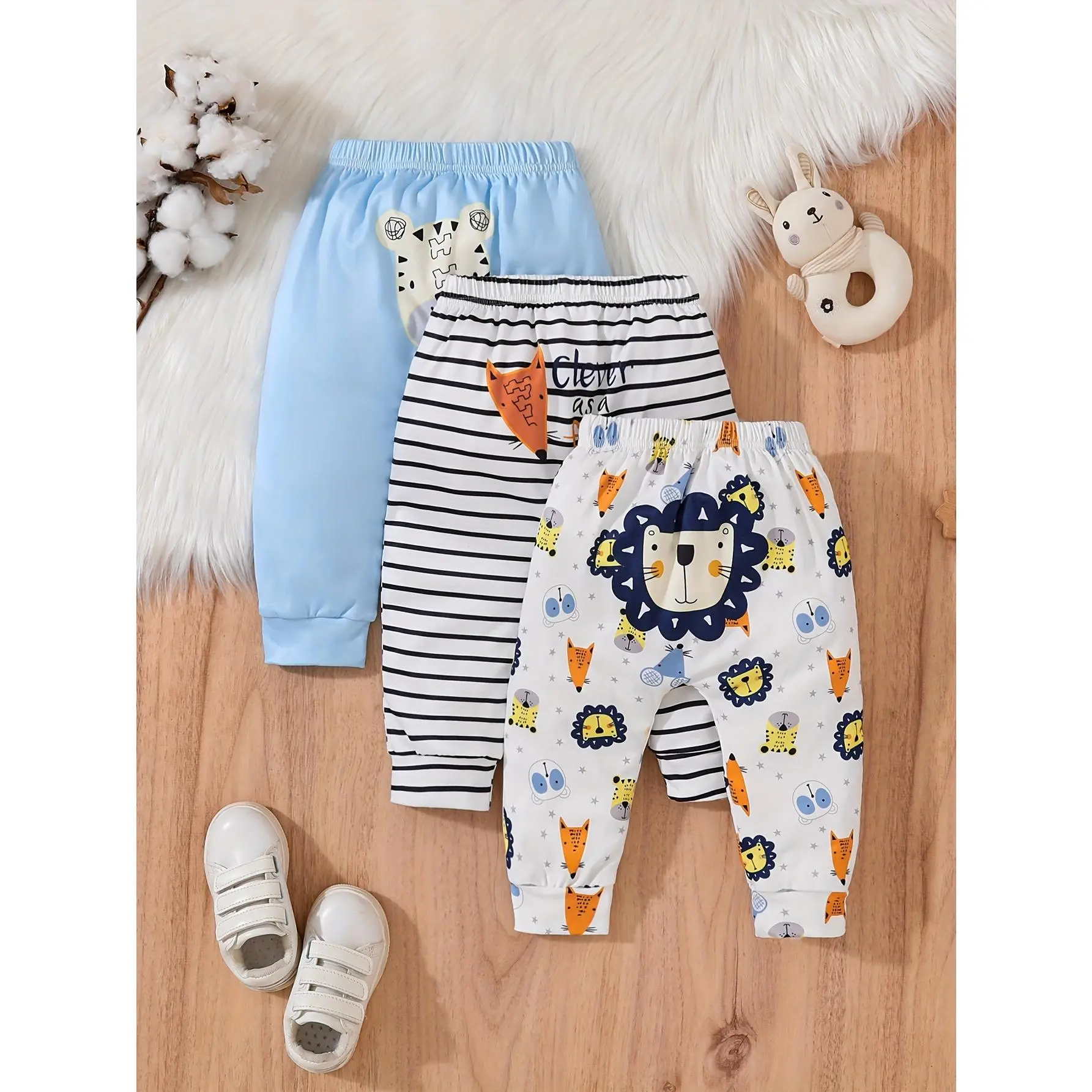 New Baby Boy And Girl Cute Children's Pants Cartoon Animal Print Trousers Pc of Three, Perfect for Outdoor, Newborn/Toddler Necessities
