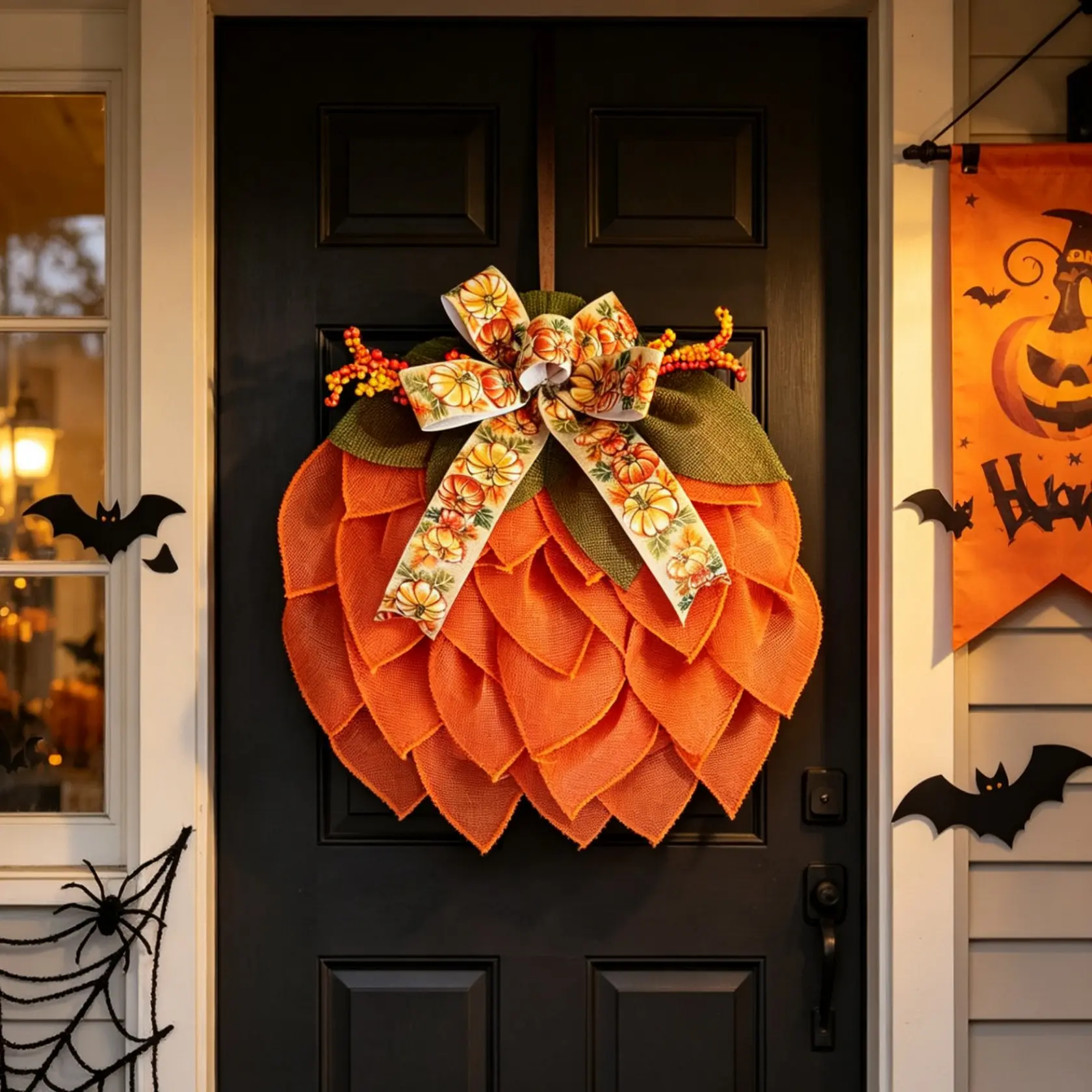 New Fabric Halloween Wreath, Creative Pumpkin Door Decoration, Fall Garden Ornament, Home Decor Hanging Accessory, Festival Party Decorations