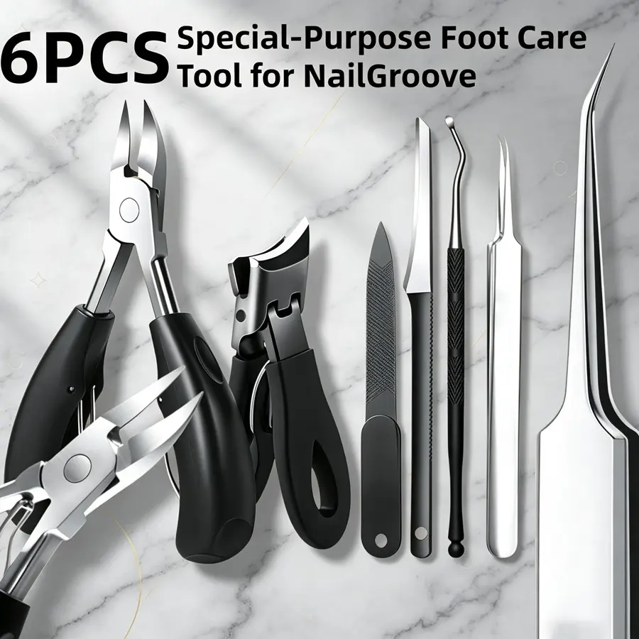 A portable 6PCS specialized nail groove foot care tool set, an ideal beauty gift for people with toenail problems, a complete set of toenail trimming and dead skin cleaning tools, a practical vacation gift for men and women.