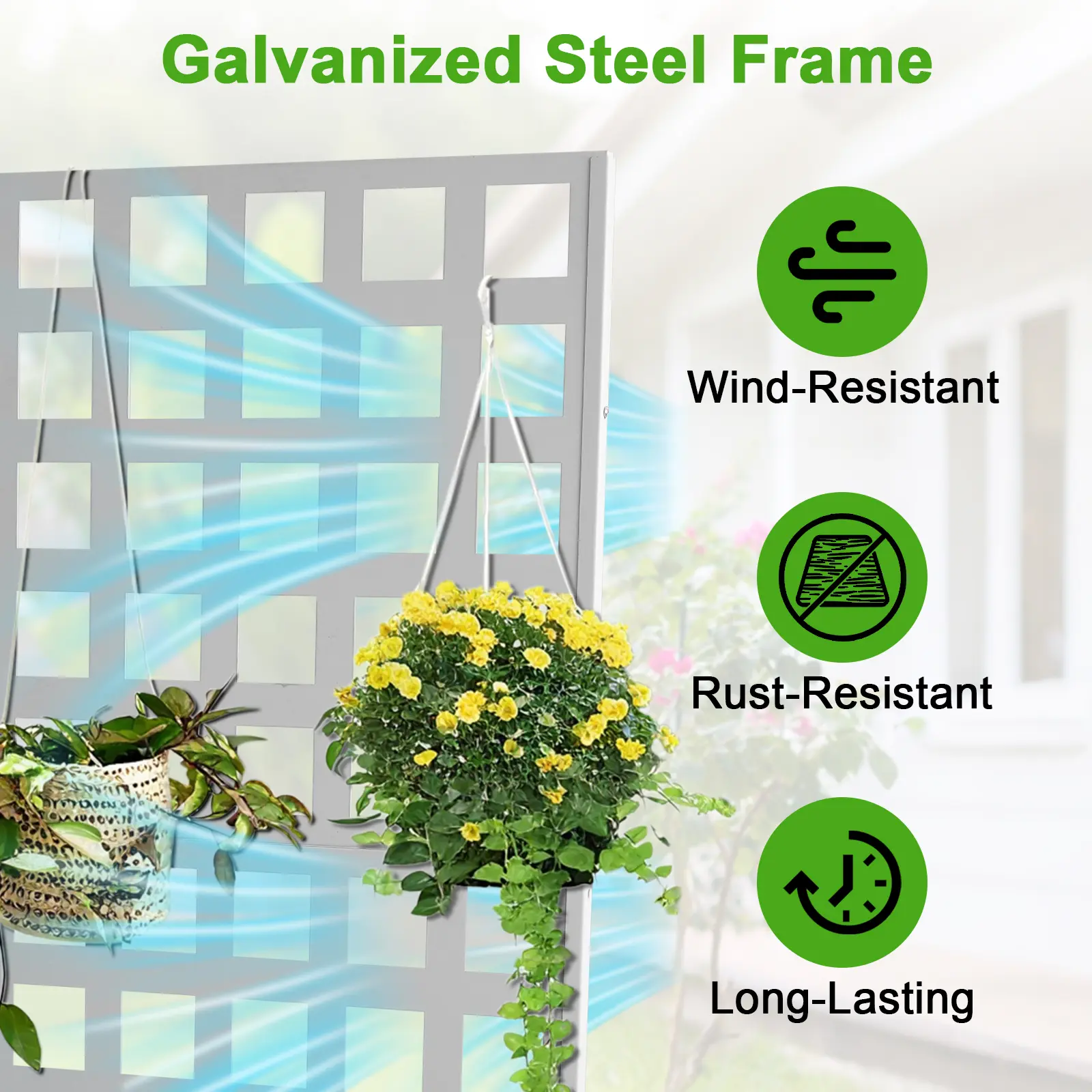 White Galvanized Metal Raised Garden Bed with Privacy Trellis, Mobile Planter Box with Lockable Wheels & Drainage Holes, 73"×47"×12" Large Plant Bed for Climbing Vines Vegetables Patio Balcony