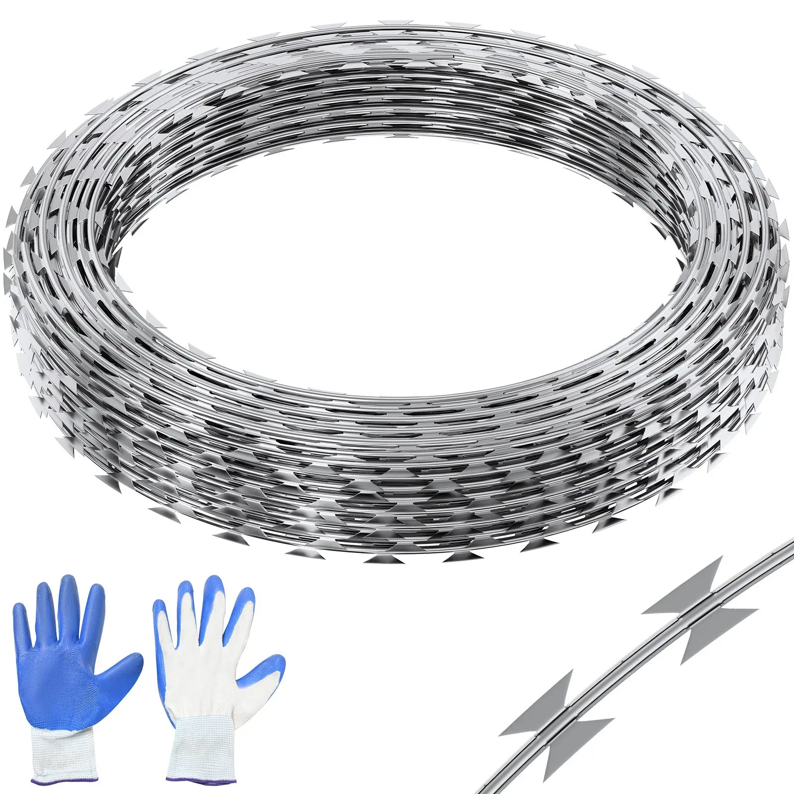 【DealsForYouDays】VEVOR Razor Wires, 98 ft Razor Barbed Wire, 2 Rolls Razor Wire Fencing Razor Fence, Razor Ribbon Barbed Wire Galvanized Razor Wire Fence, Rolls Razor for Garden