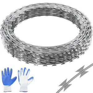 VEVOR Razor Wires, 98 ft Razor Barbed Wire, 2 Rolls Razor Wire Fencing Razor Fence, Razor Ribbon Barbed Wire Galvanized Razor Wire Fence, Rolls Razor for Garden