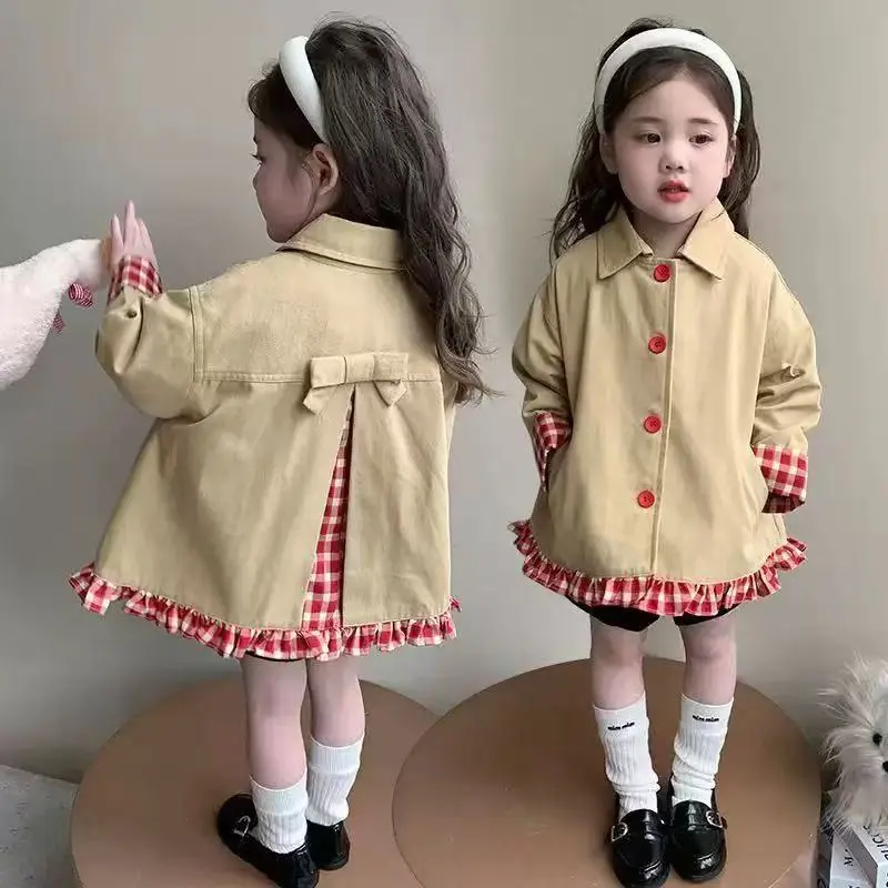 Girls' trench coat, new stylish and fashionable children's spring clothing for 2026, spring and autumn casual versatile coat for baby girls