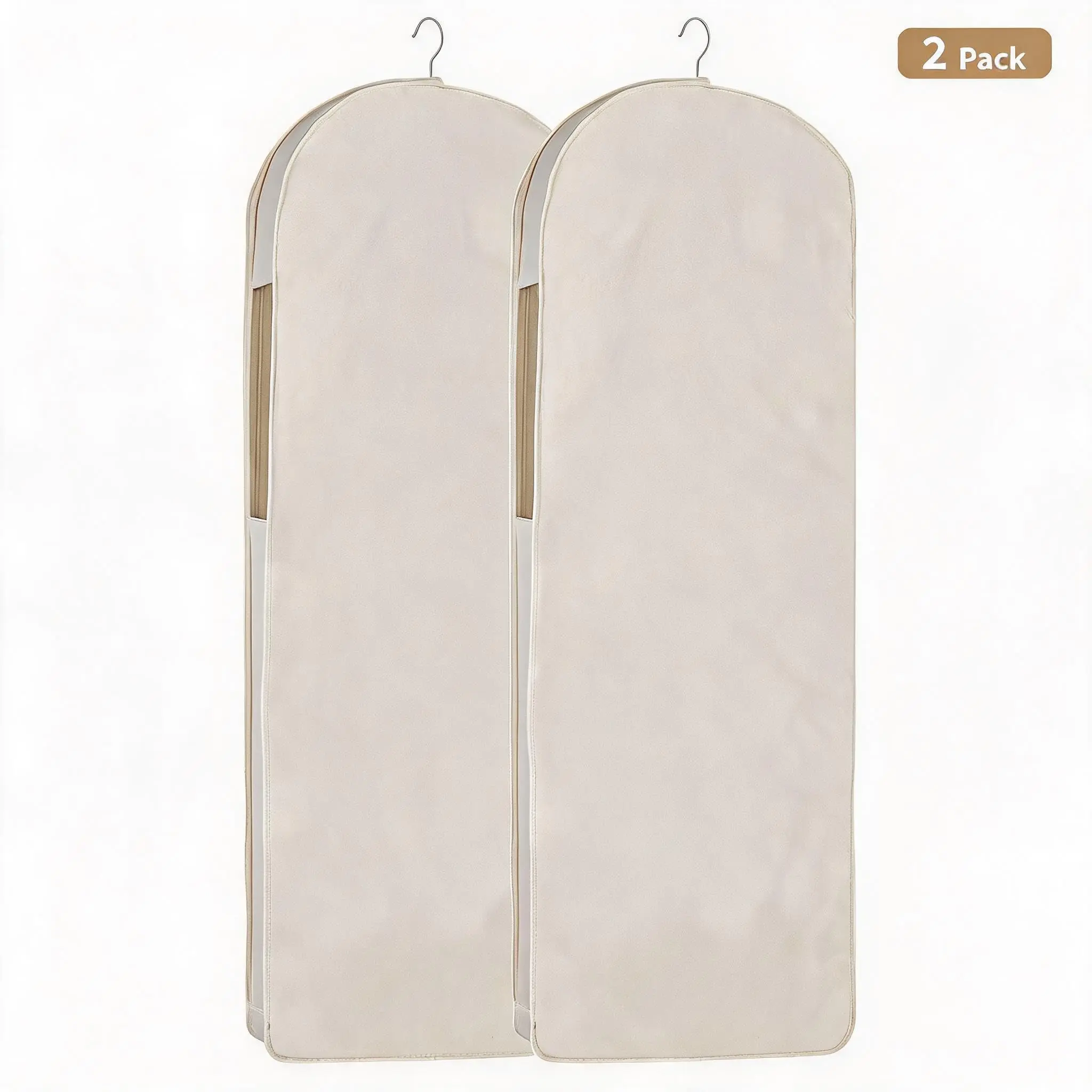 GARVEE 2-Pack 59" Luxury Garment Bags, Breathable Moth-Proof Dress Covers for Long Dresses & Coats - Organic Cotton Hanging Storage, Carbon Neutral (59"x24"x4")