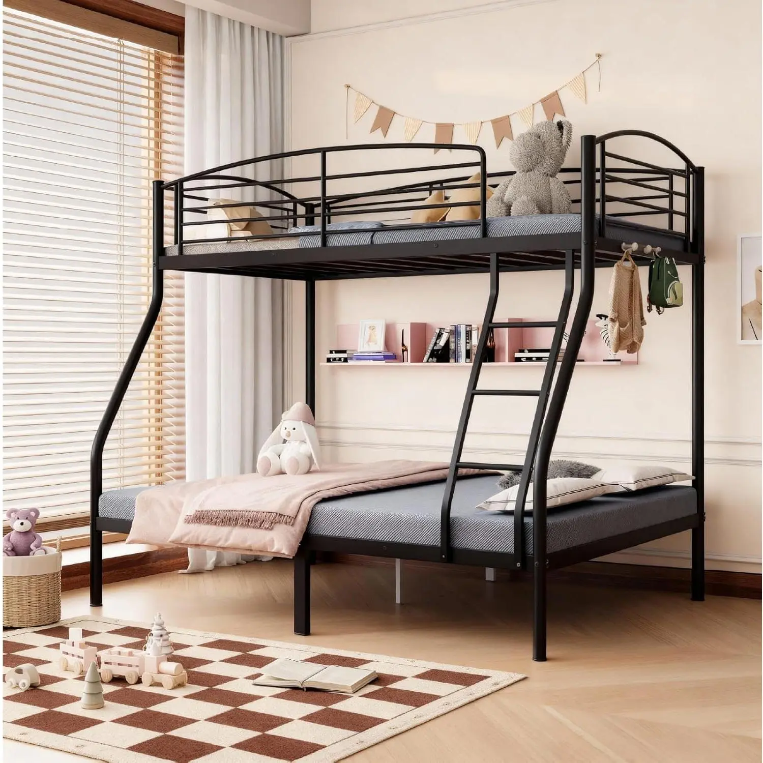 Heavy Duty Twin Over Full Metal Bunk Bed – Space-Saving Modern Frame, Integrated Ladder, Secure Guardrails, Underbed Storage, Smooth Rounded Edges, Easy Assembly – Great for Kids, Dorms