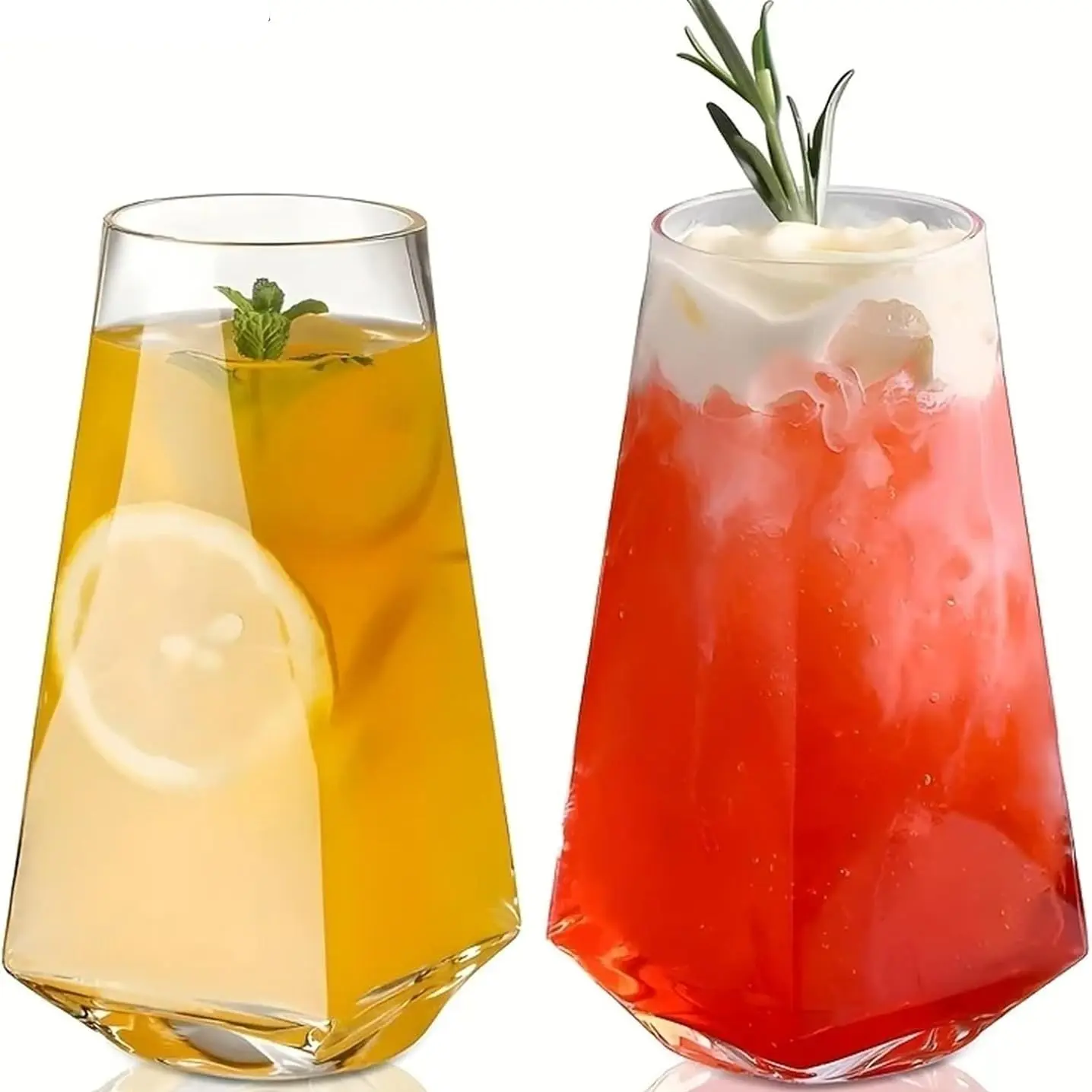 500ML Geometric Highball Glass Cup Set, Crystal Glassware Cocktail and Drinkware, Modern Design, Suitable for Water, Cocktails, Beer, Juice
