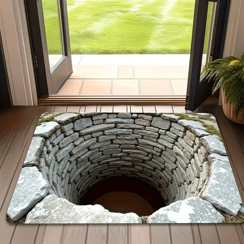 3D Printed Non-Slip Mat, Polyester, Stone Texture, Lightweight Foldable, Indoor Outdoor, Pet Friendly, Durable Floor Pad