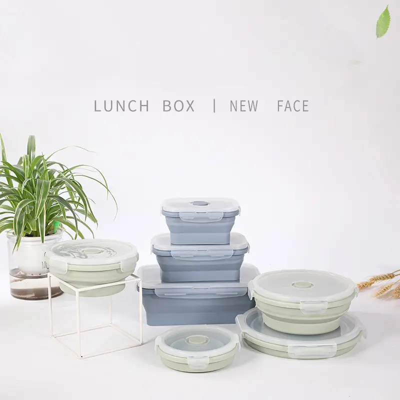 Foldable Silicone Food Container, Collapsible Lunch Box Airtight Leakproof Reusable Bento Box Microwave Freezer Dishwasher Safe