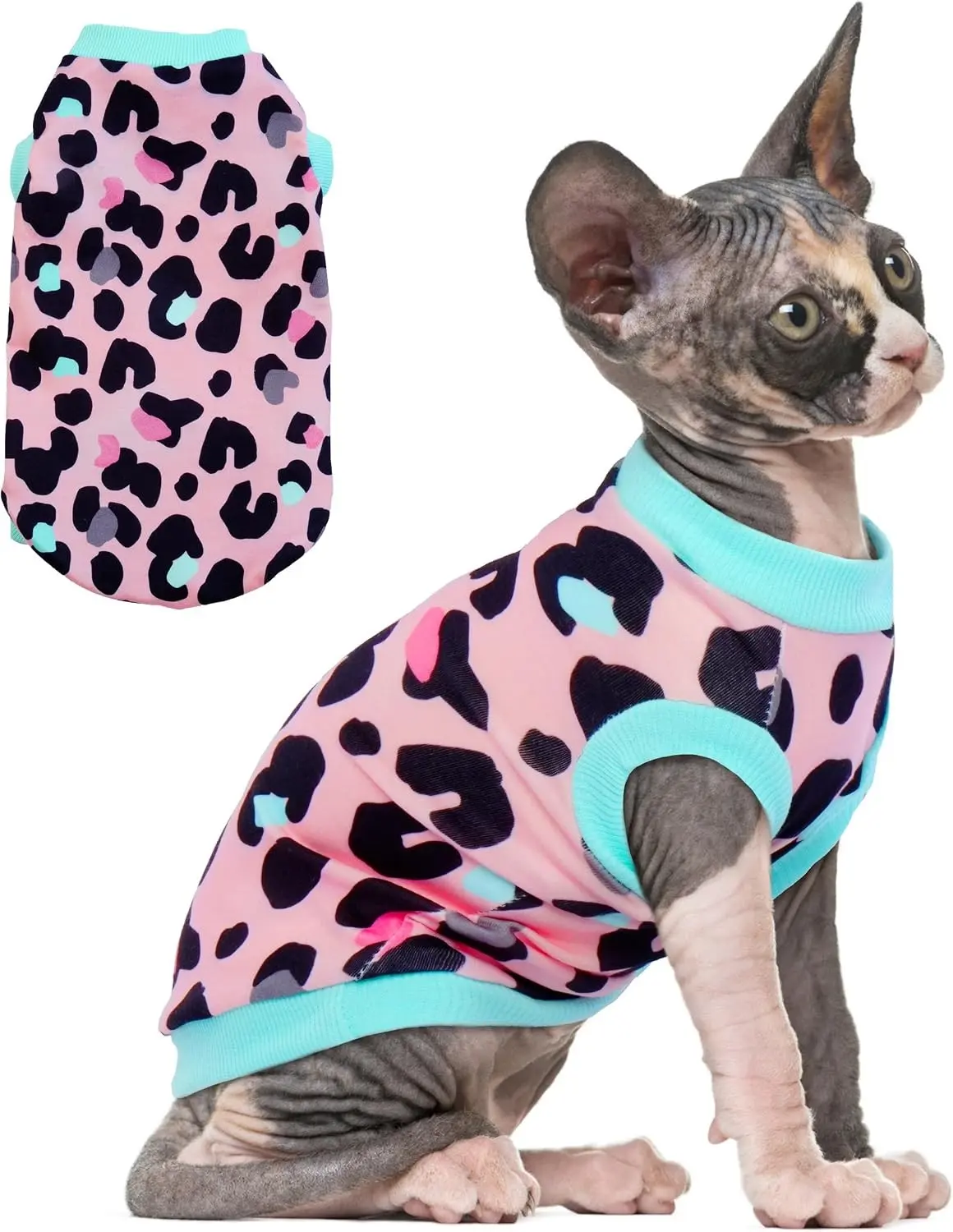 Sphynx Cat Turtleneck Sweater - Soft Stretchy Pullover Pajamas for Hairless Cats (Cornish Rex, Devon Rex), Pink, Size S, Warmth