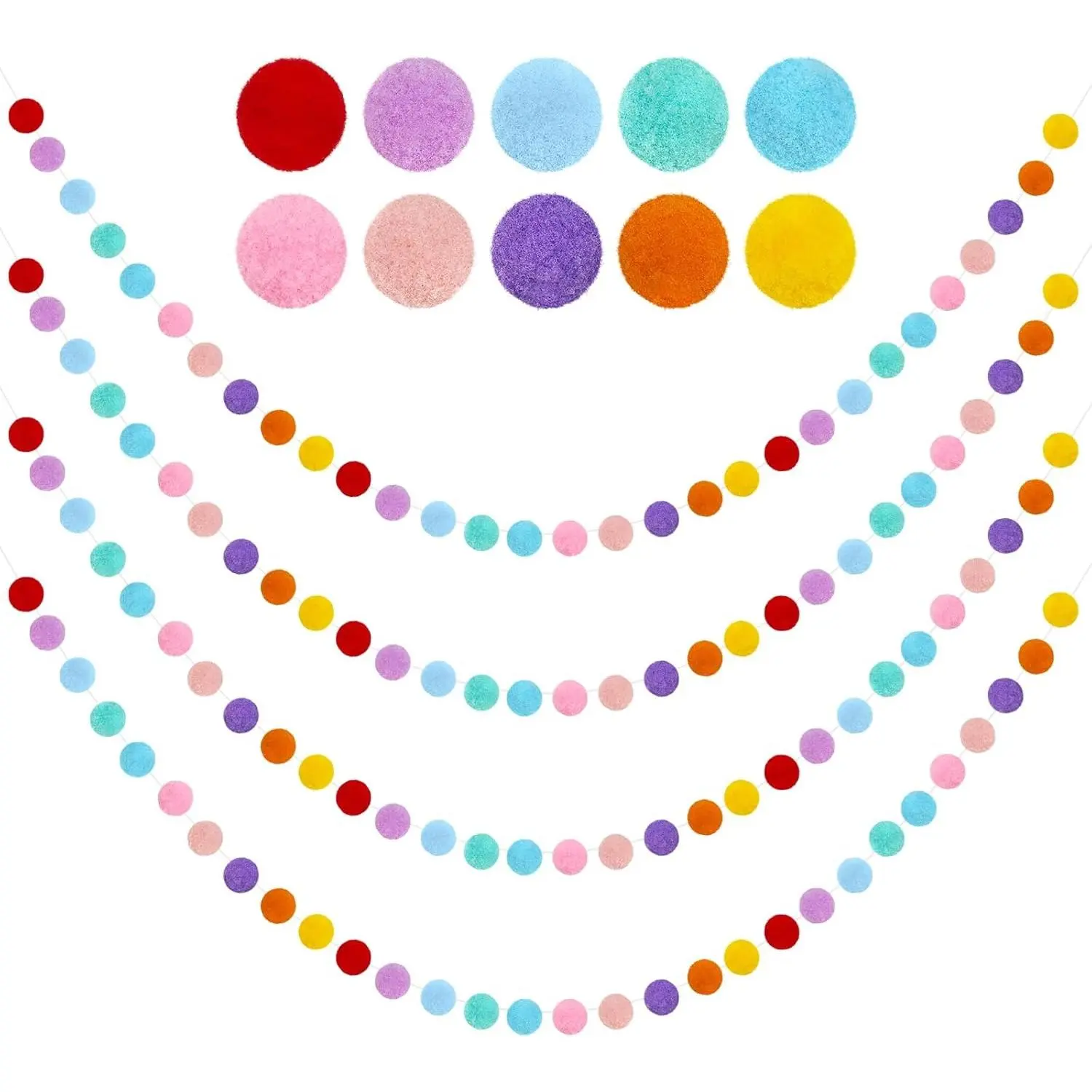 4 Pack Colorful Pom Pom Garland, 26.5 Feet Long Spring Felt Ball Rainbow Banner, 30 Balls 10Color Felt Ball Garland for Easter Decoration Party Hanging Decorfidget toys