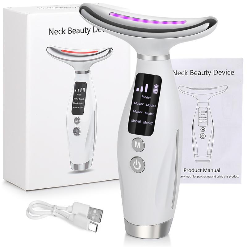 7 in 1 Neck & Face Massager, USB Rechargeable Neck Massage Tool, Constant Temperature Heating & Vibration Beauty Instrument, Facial Beauty Massagers, Perfect Gift for Women#GLOBAL PICKS