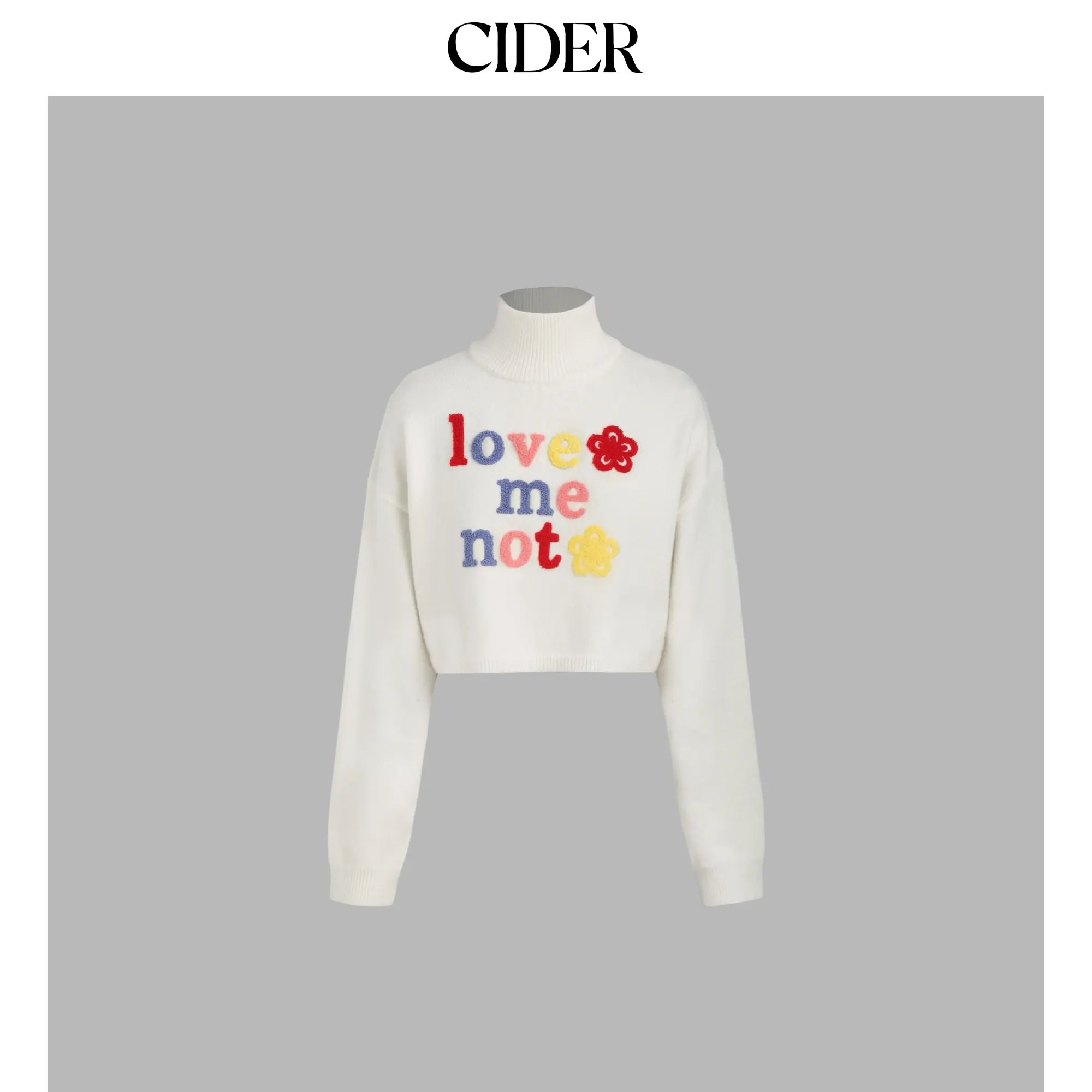 Cider [size 2-10] LOVE ME NOT High Neck Flower Knitted Crop Sweater