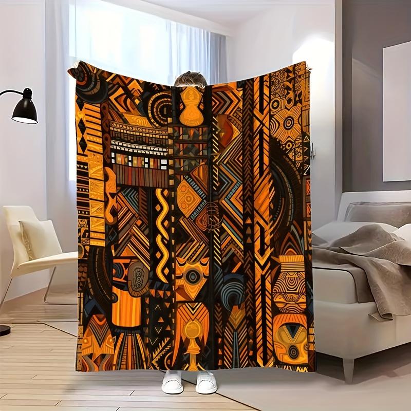 1pc Fashionable Fleece Blanket With Comfortable African Tribal Style Geometric Art Showing Rich Tribal Culture And Abstract Aesthetic Design Theme Pattern Print,Suitable As A Warm Cozy Blanket For Home Sofas, Bedding, Office Napping, Travel, And Camping