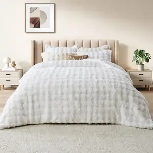 3 count  Faux   Comforter Set  Size White Plush Fuzzy Bubble Comforter Bedding Set Warm Cozy Bedding Comforter Sets for Winter, 1 Comforter and 2 Pillowcases