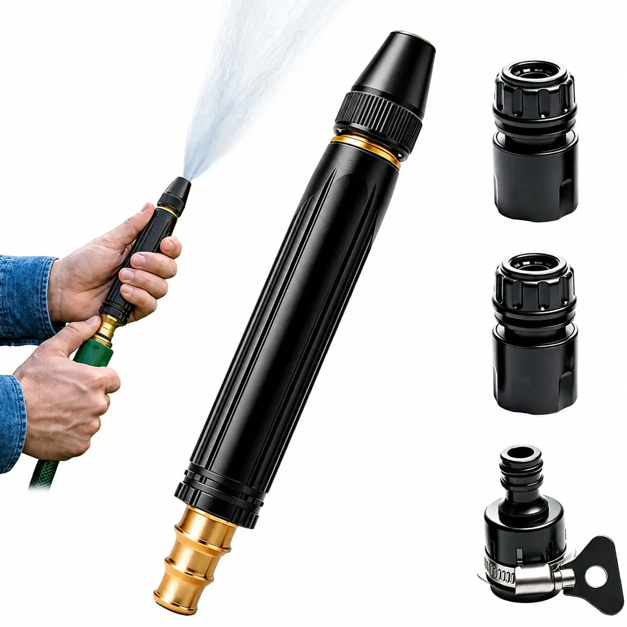 Heavy Duty Adjustable Twist Hose Nozzle Jet Sweeper Nozzle, Adjustable Metal Nozzle Garden Hose Sprinkler, Metal Construction, Powerful High-Pressure Home Car Wash & Garden Sprayer, High Velocity Jet Nozzle, Power Wash Nozzle Head