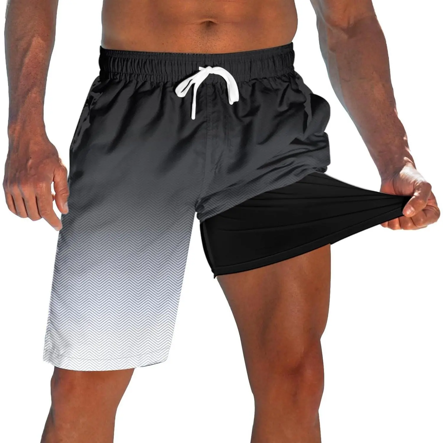 westwolf Men's Swimsuit Shorts, 9" Quick-Dry Board Shorts with Compression Liner