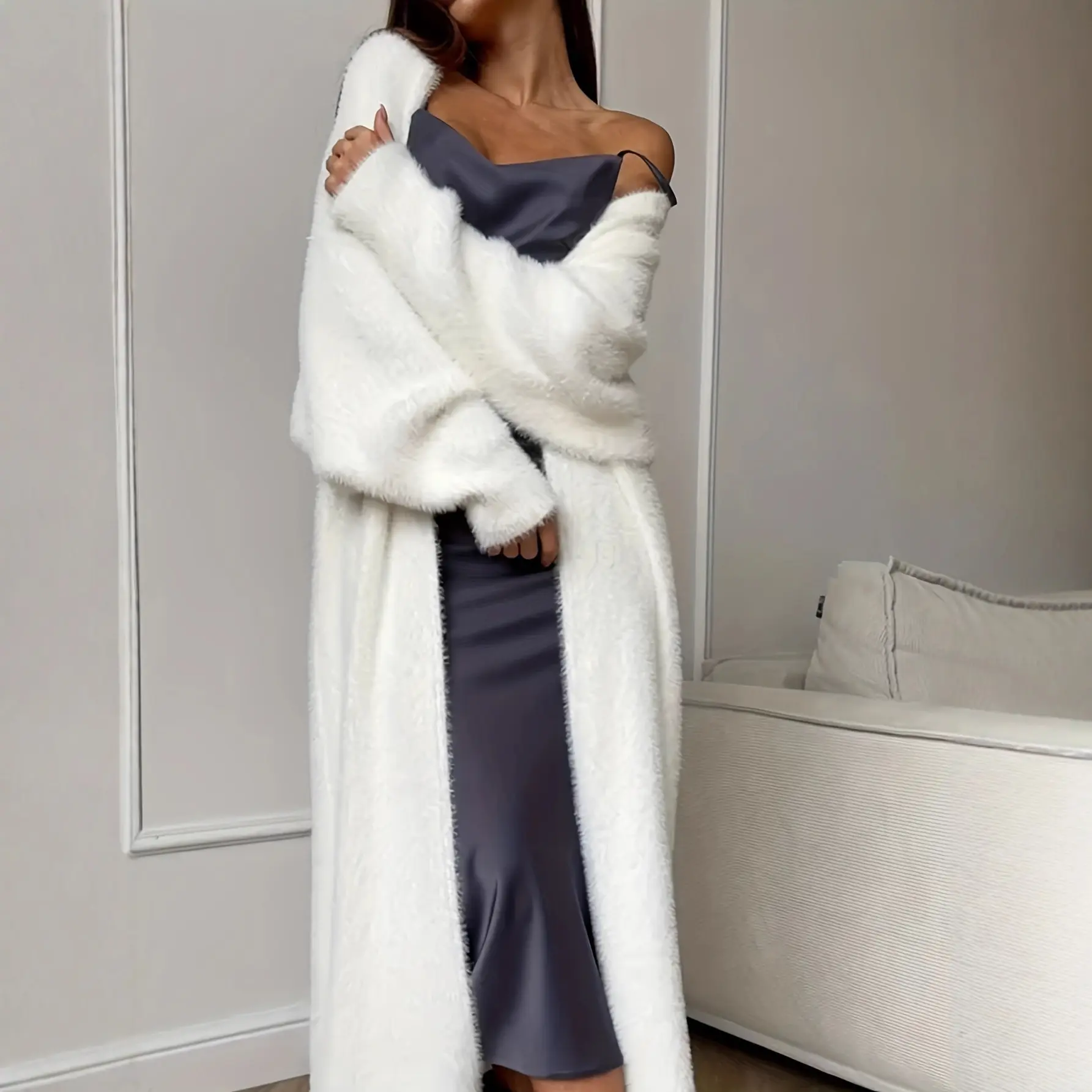 Fleece white knitted sweater cardigan coat women's autumn and winter loose plush fluffy long cardigan