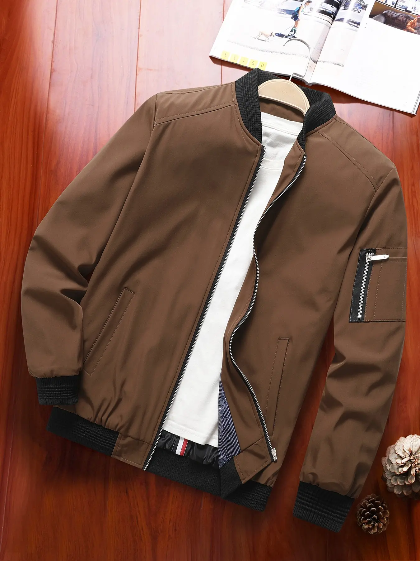 Men's Lightweight Jacket, Casual Fall Winter Coat, Zipper Pilot Jacket with Pockets, Golf Jacket, Windproof Outdoor Men's Outerwear, Casual Athletic Jacket