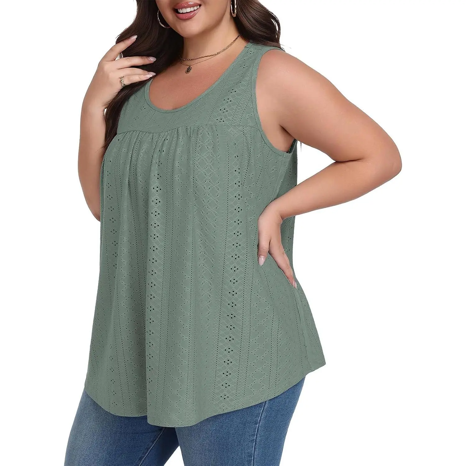 Women's Plus Size Tank Top Tunic Flowy Loose Fit Tank Tunic with Scoop Neck Long Length for Casual Wear 1X-5X(Gift)