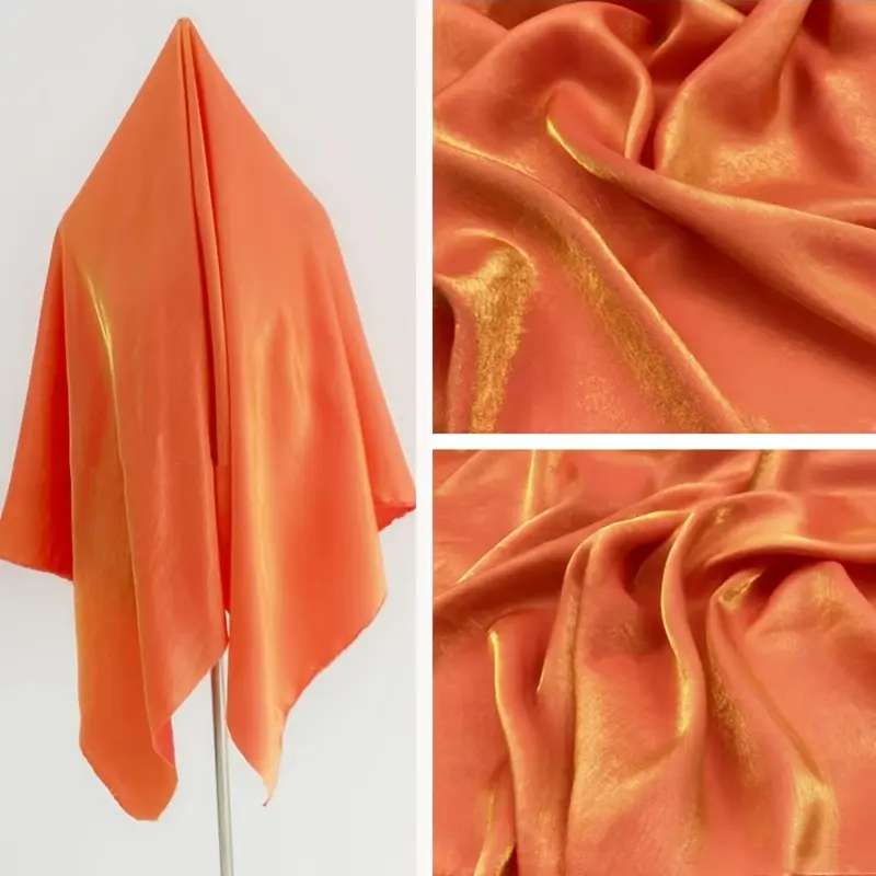 Orange shiny satin fabric, metallic luster silky smooth cloth for evening gowns, wedding dresses, DIY sewing party decorations