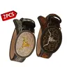 2PCS Men’s Western Cowboy Belt with 3D Longhorn Bull Buckle & Tooled Floral Pattern