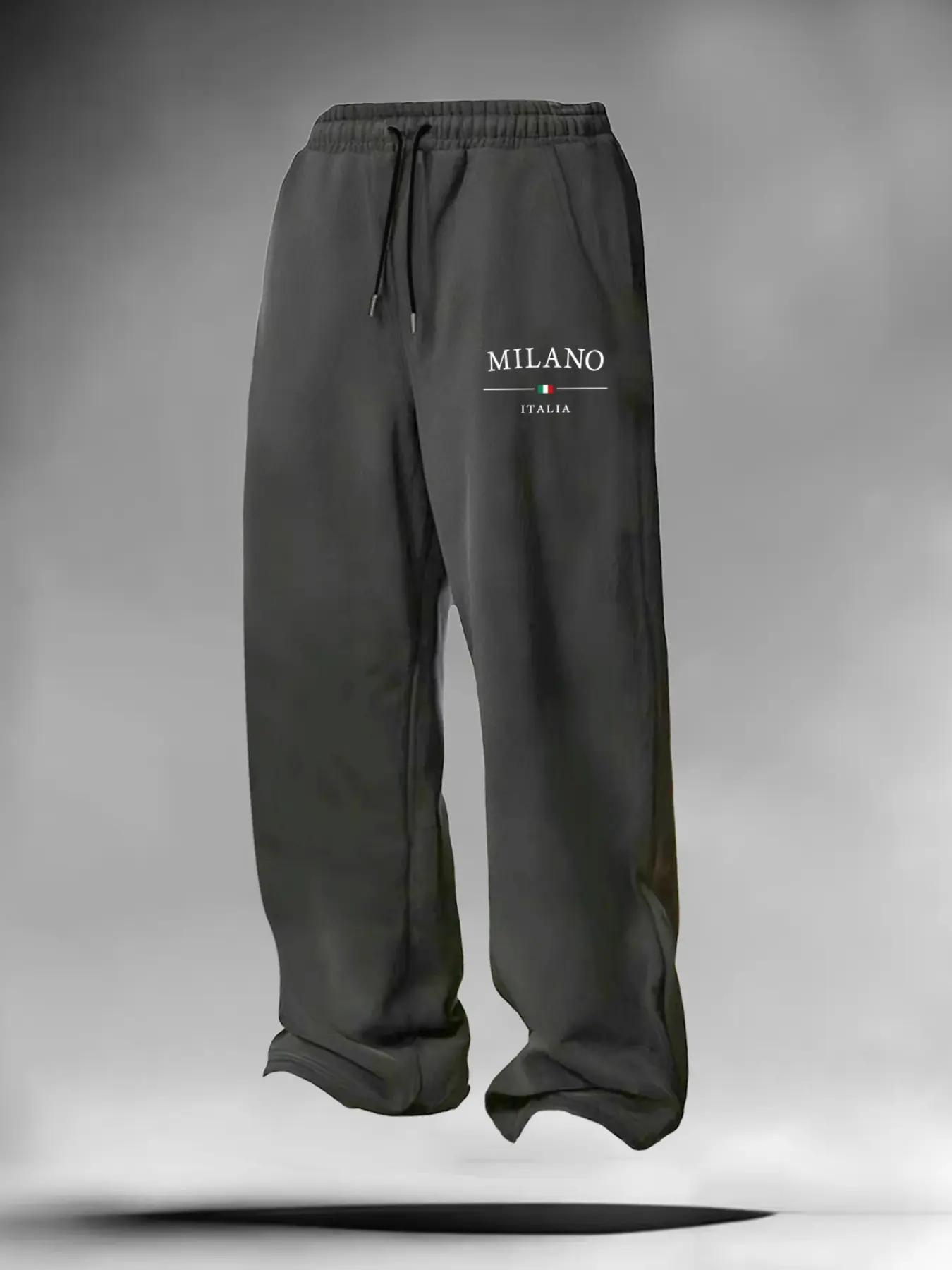 Men's Milano Italia Letter Print Wide Leg Sweatpants Elastic Drawstring Casual Loose Trousers Streetwear Comfort Daily Sports Jogger Pants