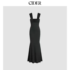 Cider [6 colors, size 0-10] Solid Ruched U-neckline Ruffle Maxi Dress Dealsforyou