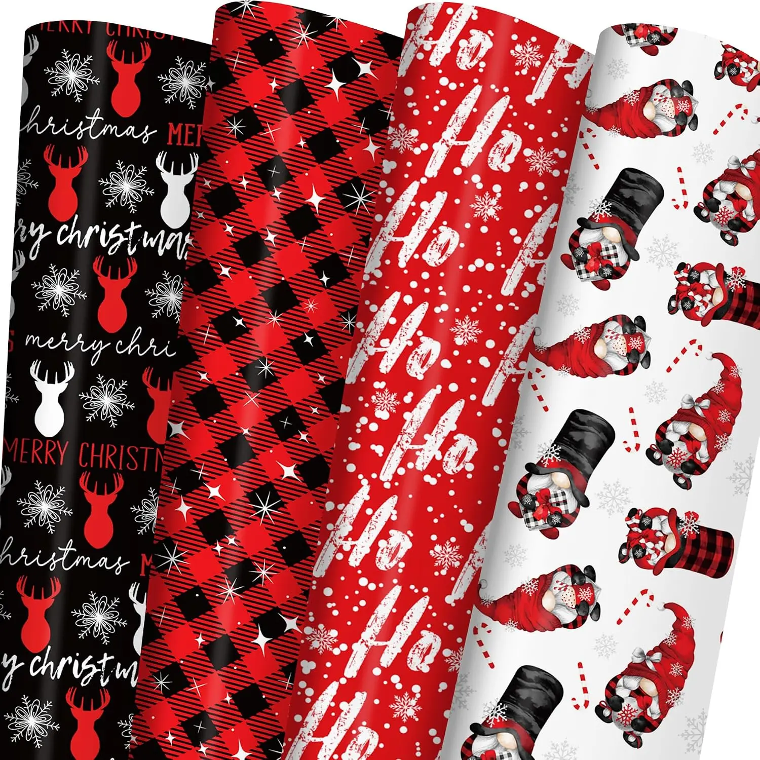 Christmas Wrapping Paper for  Adults - Xmas Wrapping Paper with Red/Black , Reindeer, , “Ho Ho” Words - 28 x 40 Inches, 6  Sheets, Easy to Store