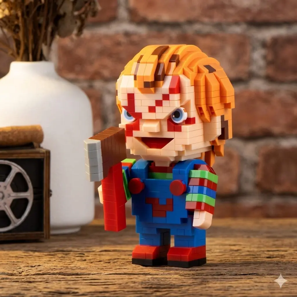 Chucky Butcher Doll Building Block Model 1Pc, for 6 7 8 9 10 12 Year Old Kids Male Female, Horror Movie Serial Killer Figure Small Bricks, Office Table Car Dashboard Decoration, New Year Birthday Gifts, 2026 Summer Mega Deal