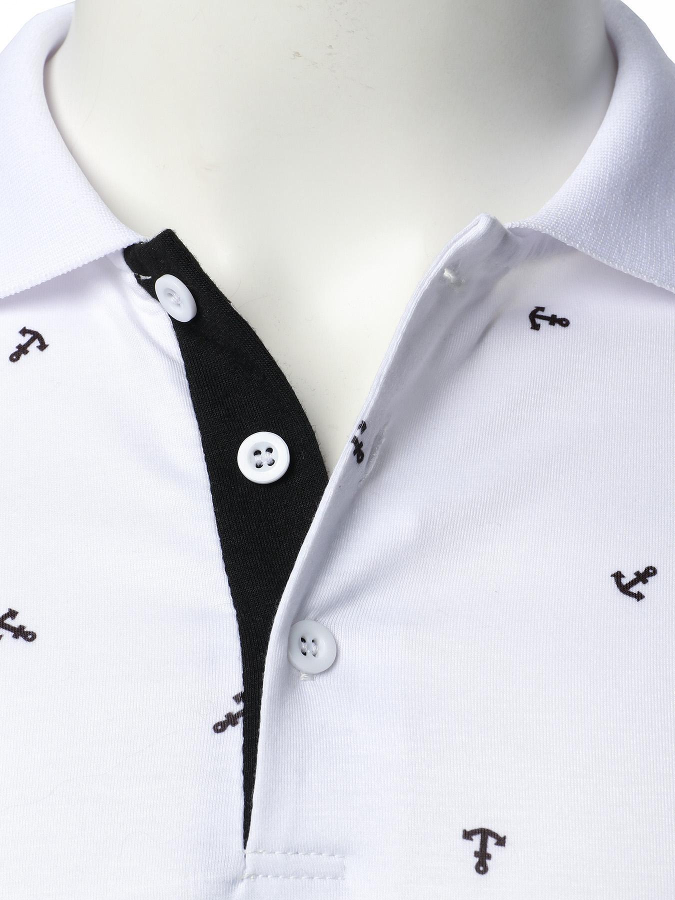 Men's Anchor Print Knit Polo Shirt, Regular Fit Casual Short Sleeve Collared Top for Summer, Fashion Men's Clothes for Daily Wear, Fitted