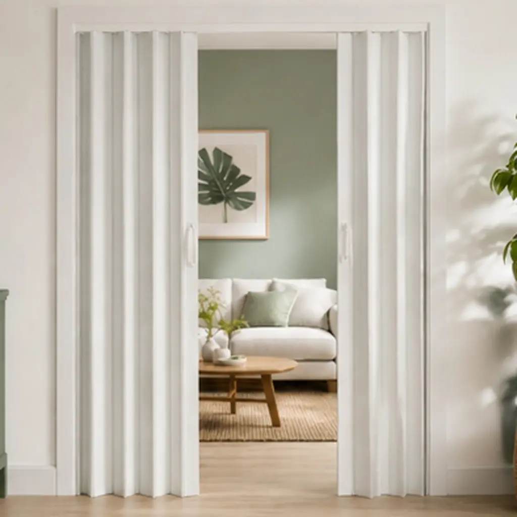ARCH Plastic Rectangular Folding Accordion Door - 59.00" W x 77.00" H Indoor Double-Open Heavy-Duty Home Room Divider, Quiet Rollers, Dual Handles, Waterproof, Warp-Resistant, 22.25 lb - for Closet, Bedroom Privacy