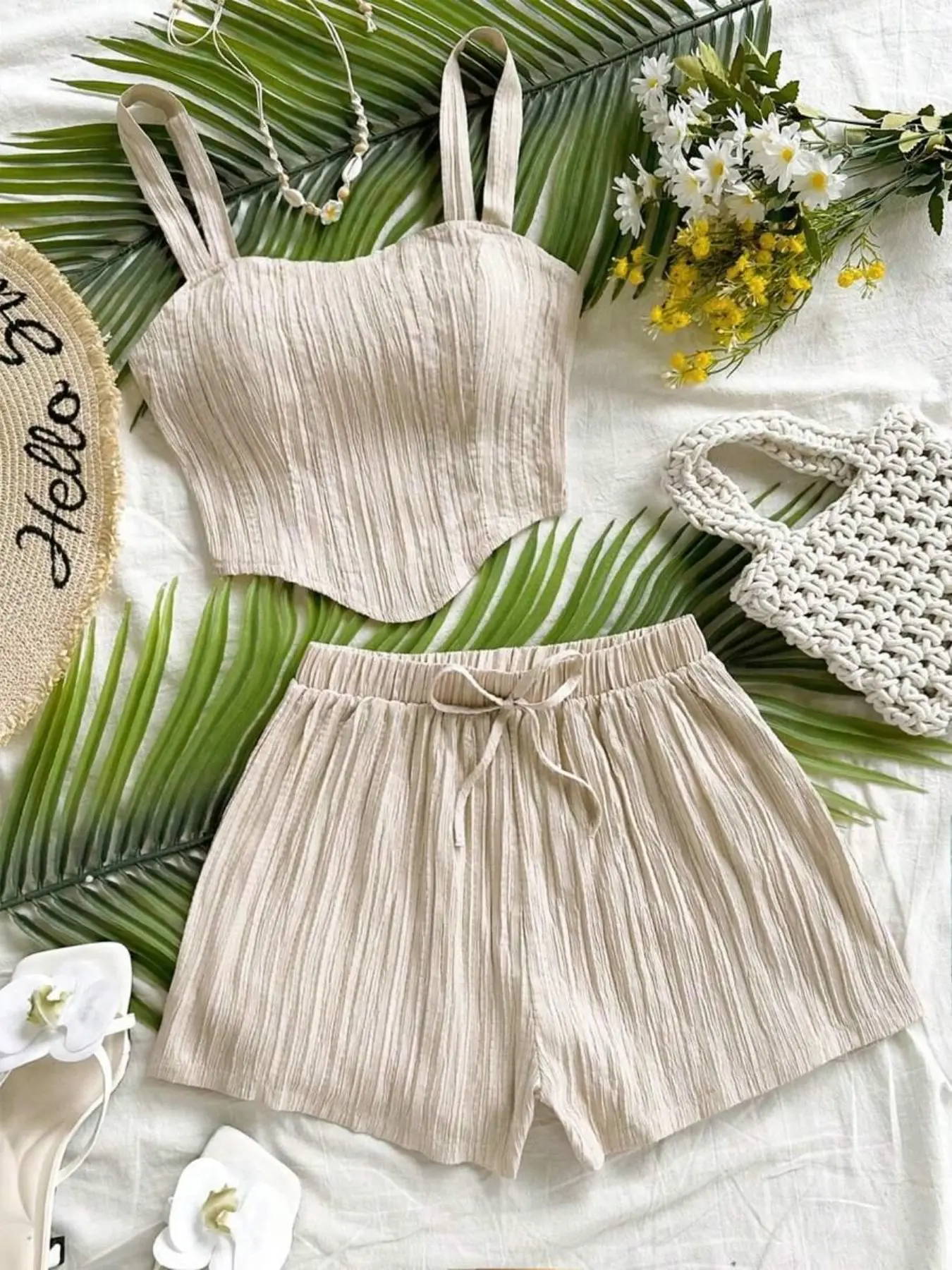 Women's Vacation Casual Solid Color Tank Top and Shorts Set, 2 Piece, Comfortable and Stylish, Perfect for Relaxing Days, Loungewear