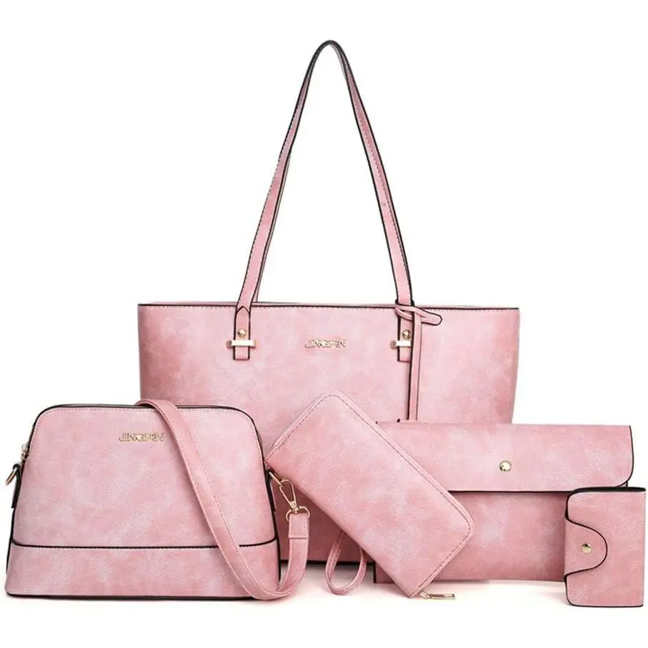Handbag Set for Women 5 Pack Tote Purse Handbags Set PU Leather Satchel Bag