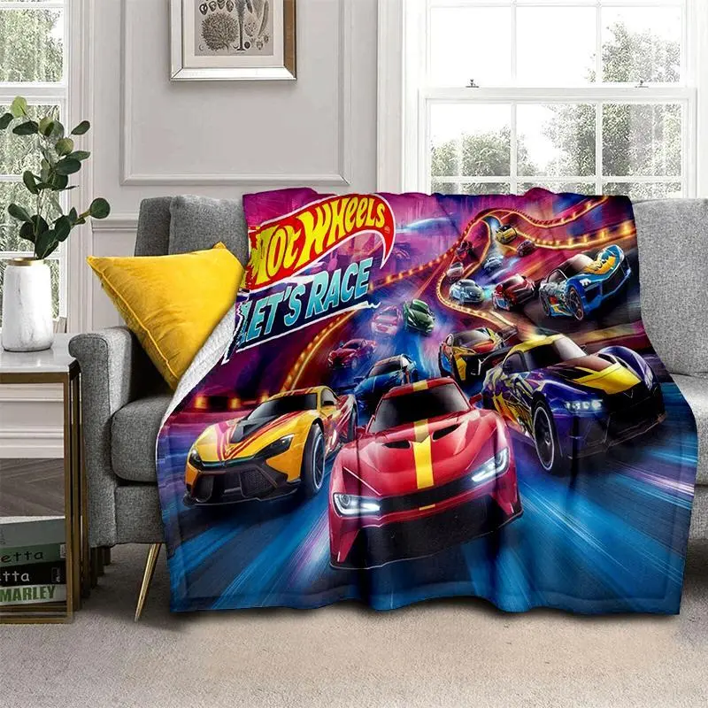 Retro Hot Wheels Flannel Blanket – Soft Plush Throw with Monster Racing Car Design for Living Room, Bedroom, Sofa, and Picnic