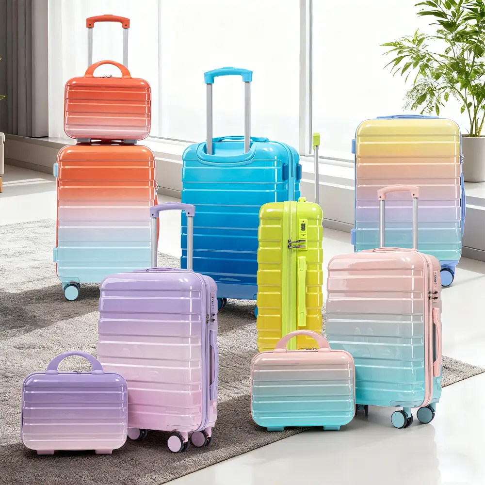 2PCS Set 14"/20" PC Spinner Wheel Luggage Set, Carry On Suitcase with Smooth Rolling Wheels, Lightweight Hard Shell Travel Luggage, Gradient Color Design, TSA Combination Lock, Durable Travel Bag for Women Men & Family Trips (Blue + Yellow)