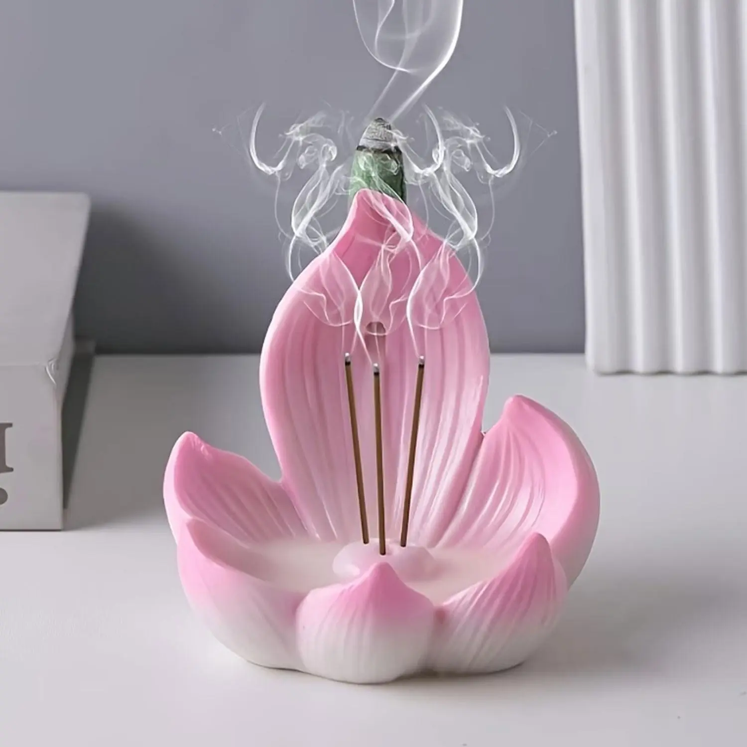 Gradient Lotus Scented Candle Holder, Zen Lotus Base Decor, Yoga Meditation Tea Room Desk Decoration, Festive Holiday Ornament, Ornament Candle Holders