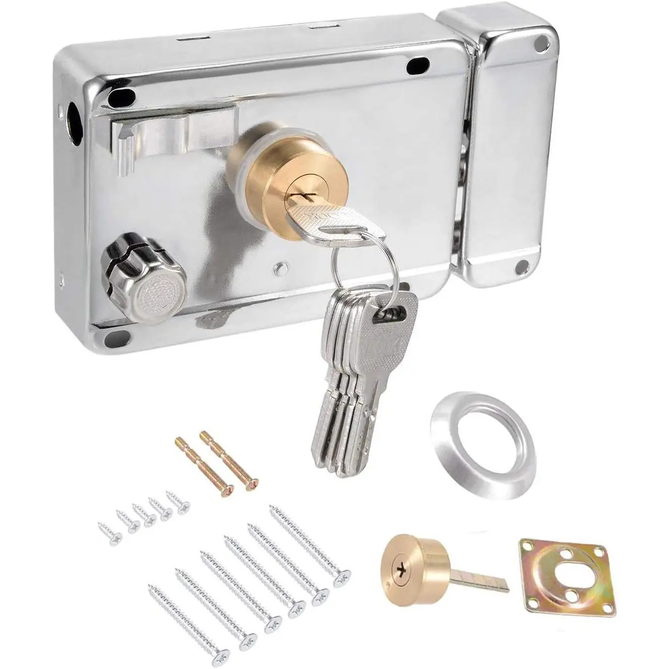 Vertical Keyway Cylinder Deadbolt Rim Lock Full Set - Deadbolt-Type Reinforced Door Lock Security System, Anti-Theft Solid Metal Outdoor Security Latches & Bolts for Exterior Home Doors