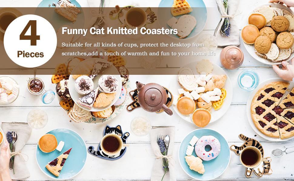 SITAKEYFMHK These cute woven cat coasters are purr-fect for your desk!Adorable crochet design, great for coffee/tea tables and desktop protection🐱☕