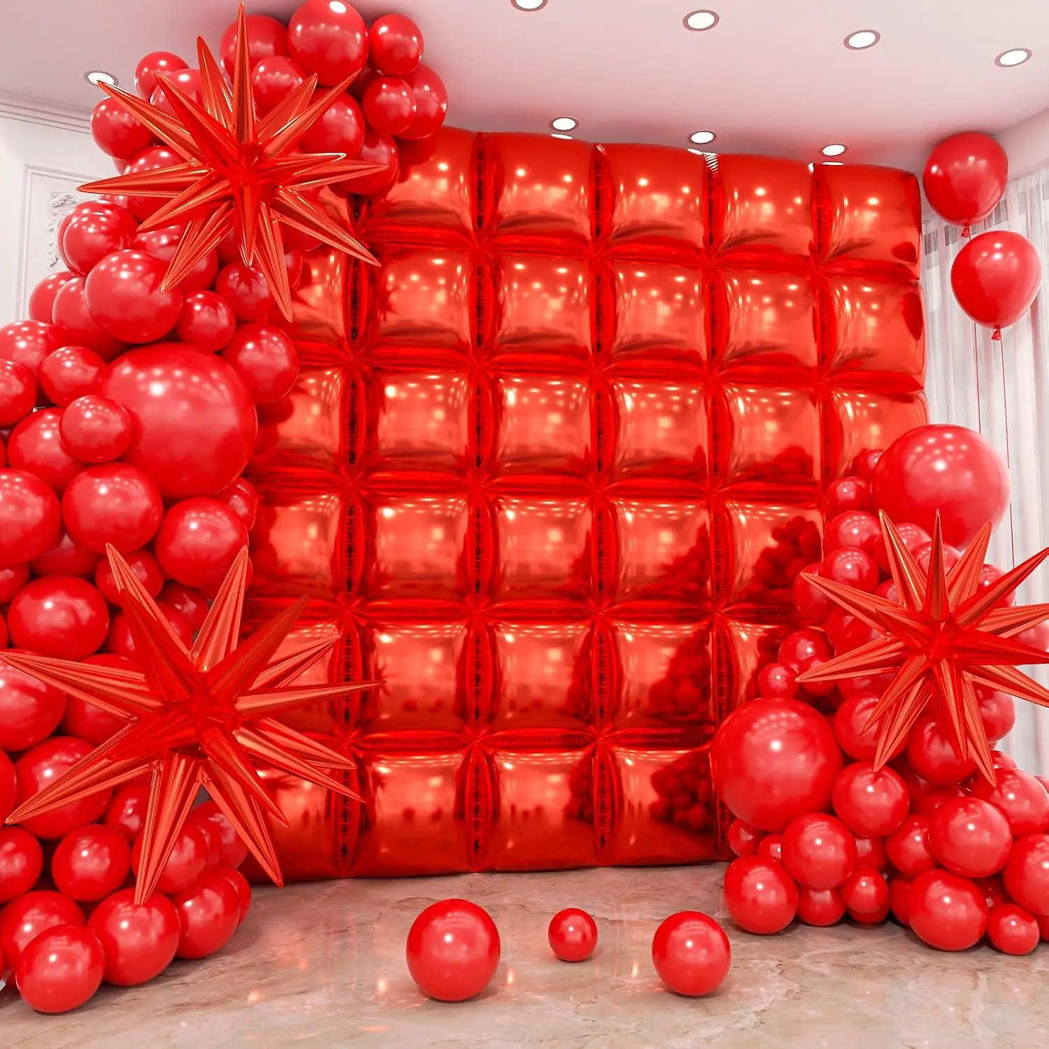 36 count Red Square Foil Balloons Wall Backdrop with 79 count Balloon Garland Arch Kit, Double Sided Balloons for Birthday Bridal Shower Anniversary  Year Valentine's Day Prom Party Decorations