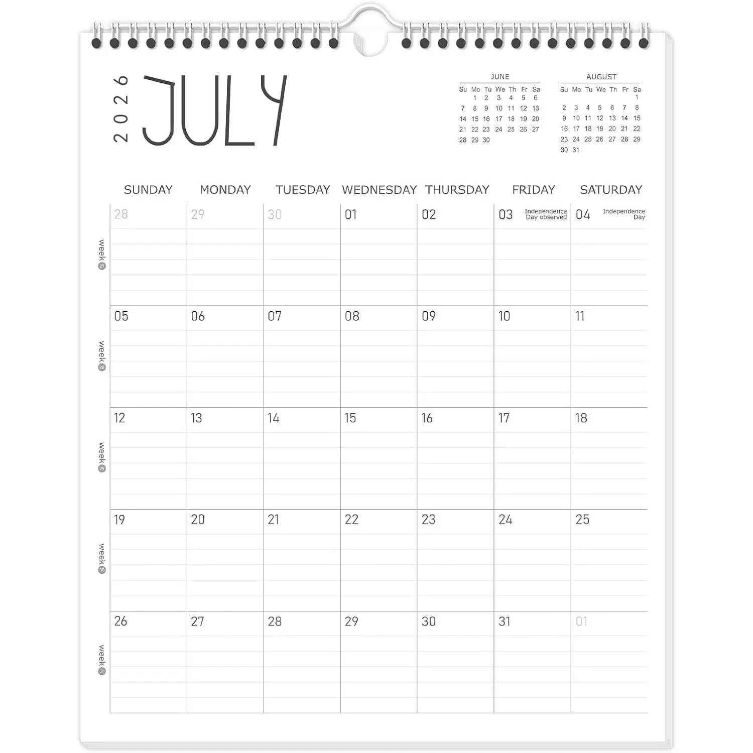 Wall Calendar 2026-2027, 13-Month School Year Calendar, 14"x11.5" | Desk/Wall Calendar from Jun 2026-Jun 2027,  Thick Paper, Monthly Planner Spiral Bound for School Office Organizing
