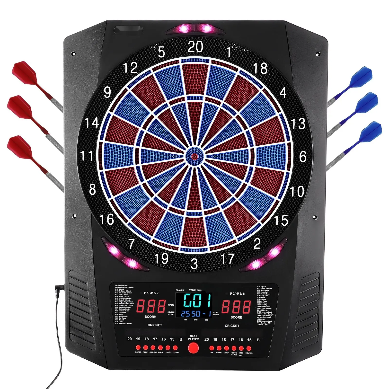 Electronic Dart Board 13.5-Inch Dartboard With 45 Games And 474 Variations For Up To 8 Players, Includes 6 Dart Shafts With Flights And 50 Soft Tips, Color LED Cricket Scoring Screen For Home, Party, Bar And Family Game Room