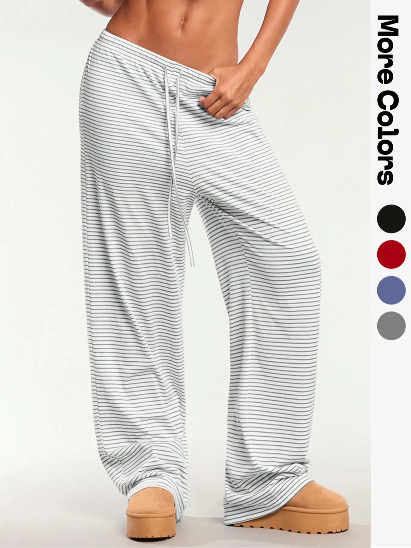 Women's Striped Drawstring Elastic Waist Pants, Wide Leg Loose Lounge Joggers, Fitted Natural Waist Casual Wear, Wide Leg Sweatpants
