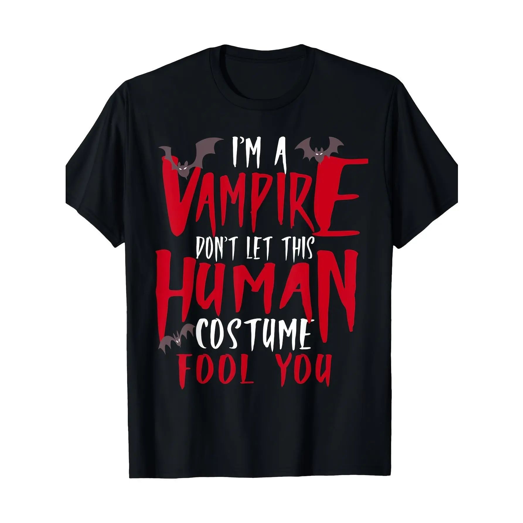 1pc Funny Vampire Saying _I'm a Vampire Don't Let unisex soft cotton short sleeve t shirt, vintage graphic casual tee for men women teens, perfect birthday holiday gift for camping travel gym daily street casual wear