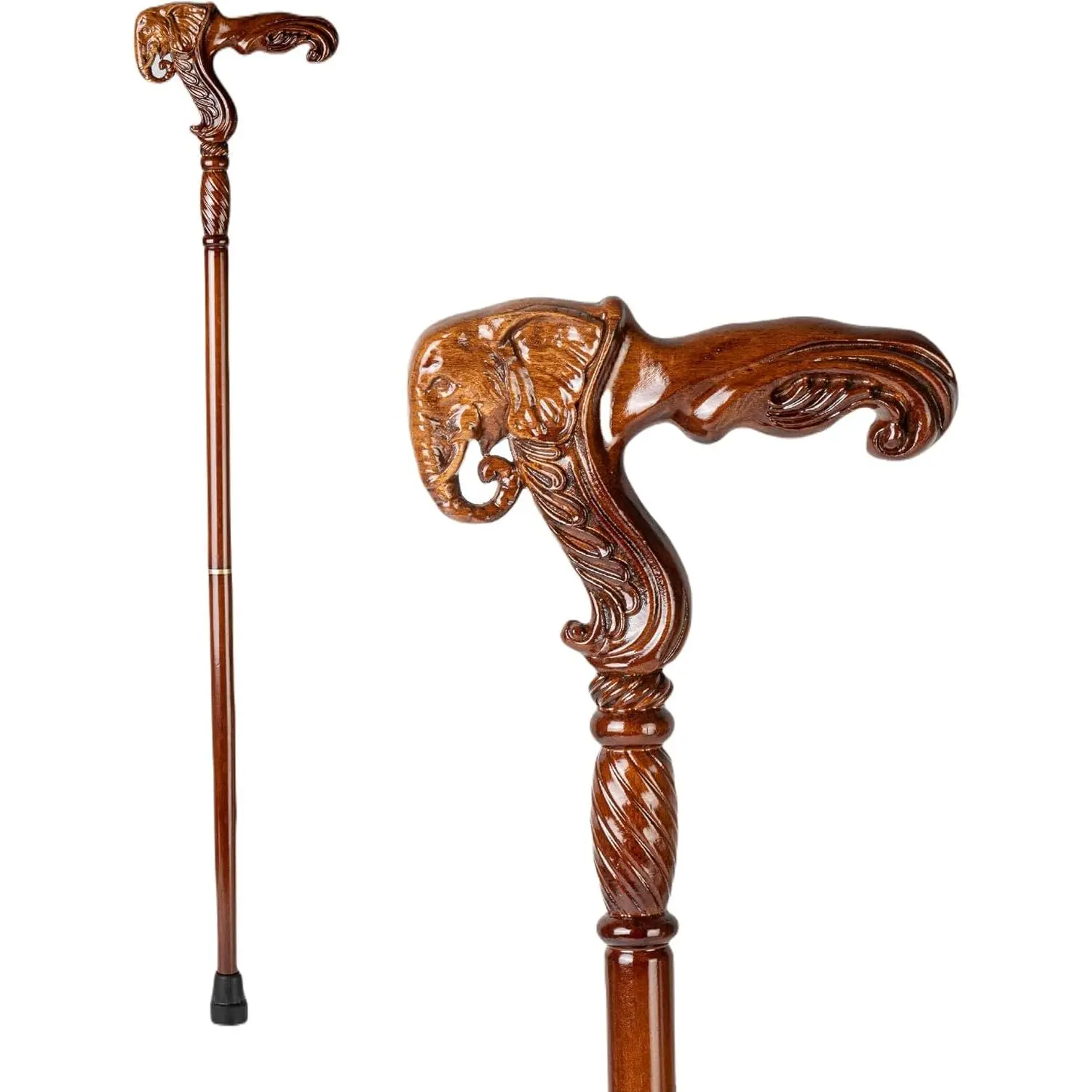 Walking Cane Hand Carved Wooden 37 Inch Ergonomic Handle Rubber Tip for Men Women Seniors Fashionable