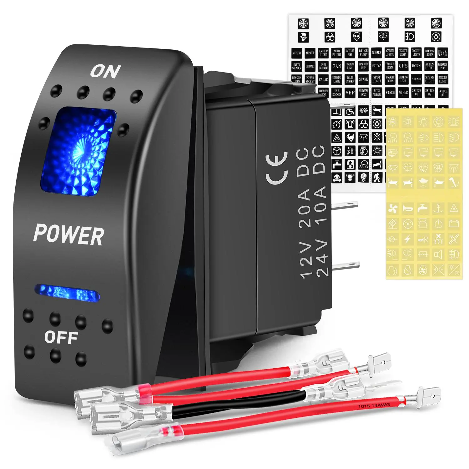 Nilight 6PCS 5PIN SPST On/Off Toggle Rocker Switch Kit, 6 Sets Jumper Wires, 20A/12V Max 10A/24V Rating, Night Glow Sticker, Heat Resistant ABS-PC Plastic, Easy Install for Cars, Trucks, Yachts Automotive LED Control