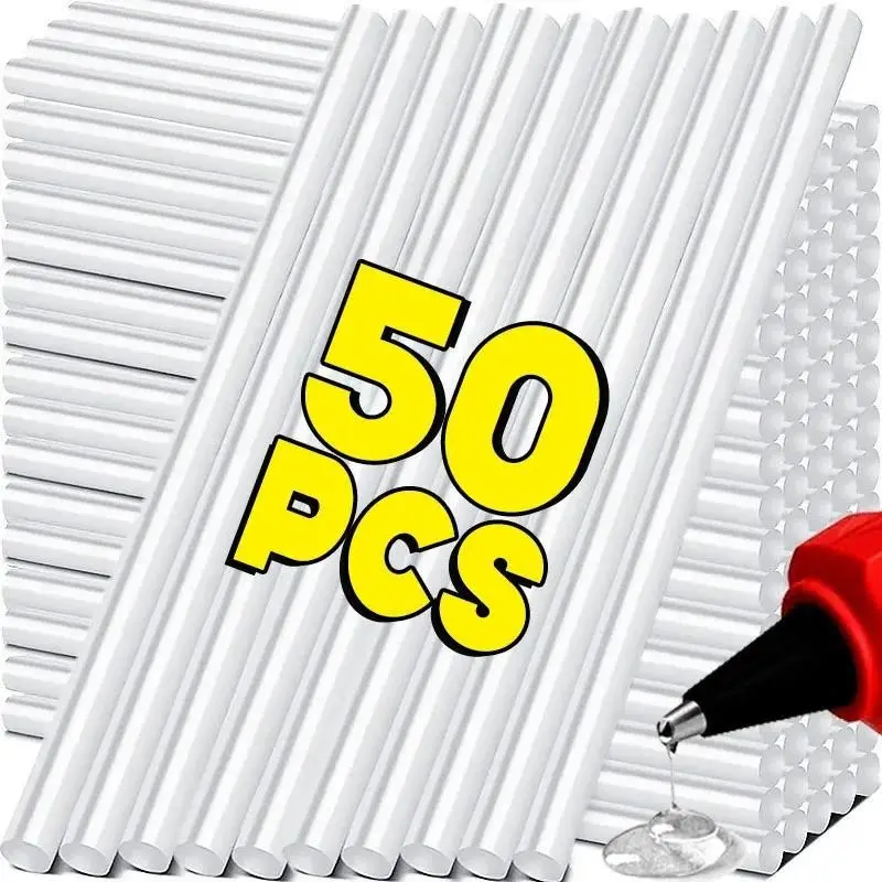 Mini Transparent Hot Melt Glue Sticks 50 Count, Smokeless Safe Strong Adhesive, Ideal for Art Projects, Household Handcraft, Repairs